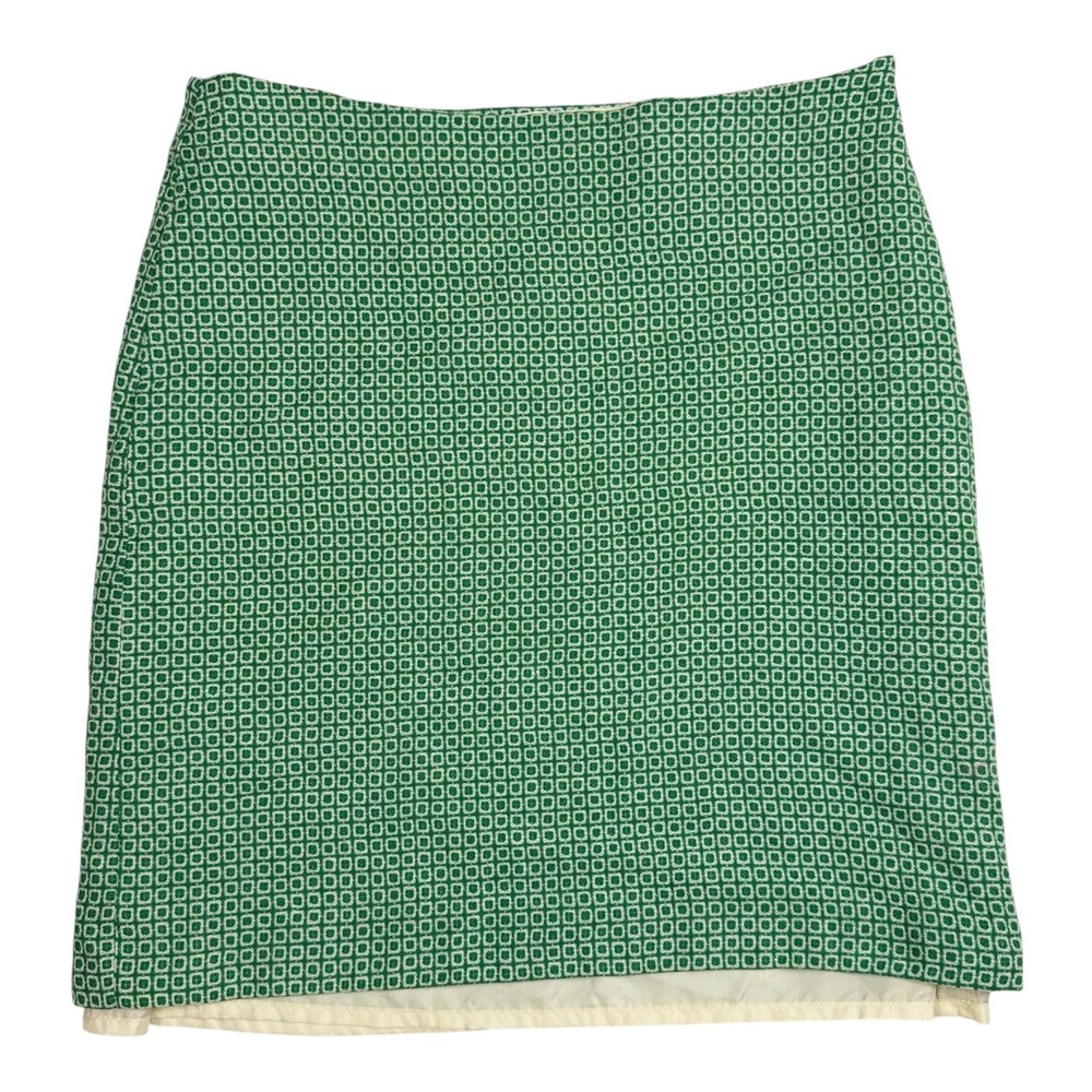 Boden Green Geometric Print Wool Linen Blend Pencil Skirt Midi Lined US 12